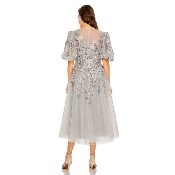 Mac Duggal Size 20 Gray 20475 Sequin Beaded Evening Midi Cocktail Dress $698 New - Picture 2 of 3